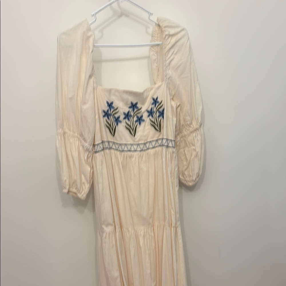 Cream Square Neck Sundress with Bishop Sleeves